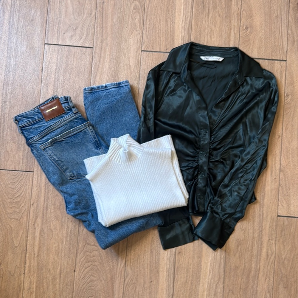 ZARA Bundle GUC Button Up Sleeveless Knit Denim Jeans Size S